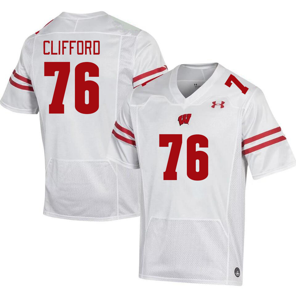 Men #76 John Clifford Winsconsin Badgers College Football Jerseys Stitched Sale-White - Click Image to Close